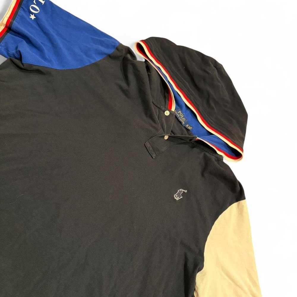 Polo Ralph Lauren Mens XL Colorblock Hooded Short Sleeve Polo Shirt Navy Blue